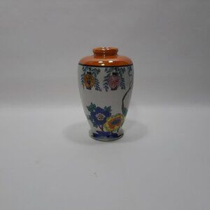 Vintage Japan Lustreware Hand Painted Floral Lantern Vase Stem Bud Flower Pot